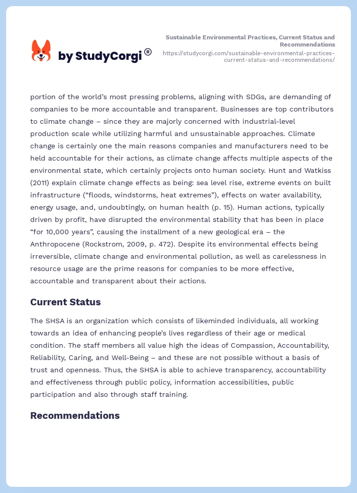 Sustainable Environmental Practices, Current Status and Recommendations. Page 2