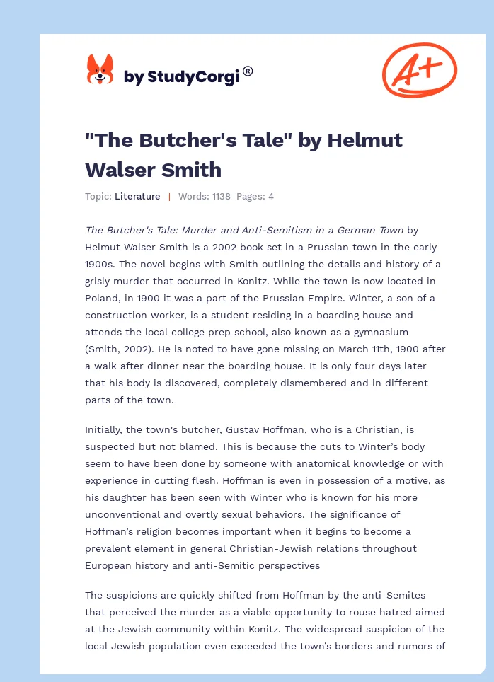 "The Butcher's Tale" by Helmut Walser Smith. Page 1