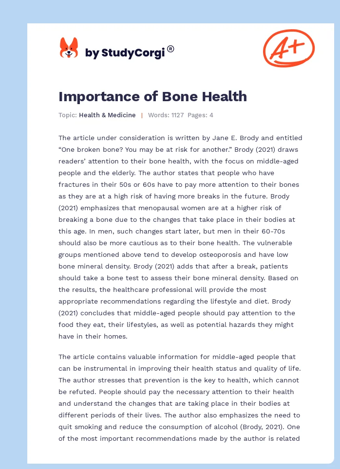 Importance of Bone Health. Page 1