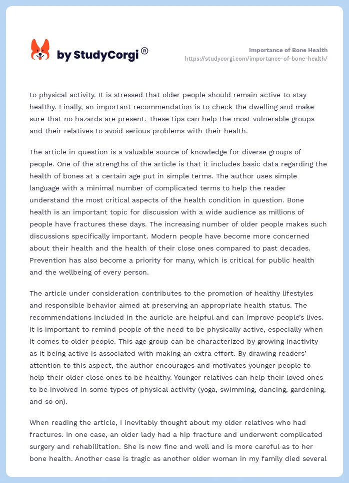 Importance of Bone Health. Page 2