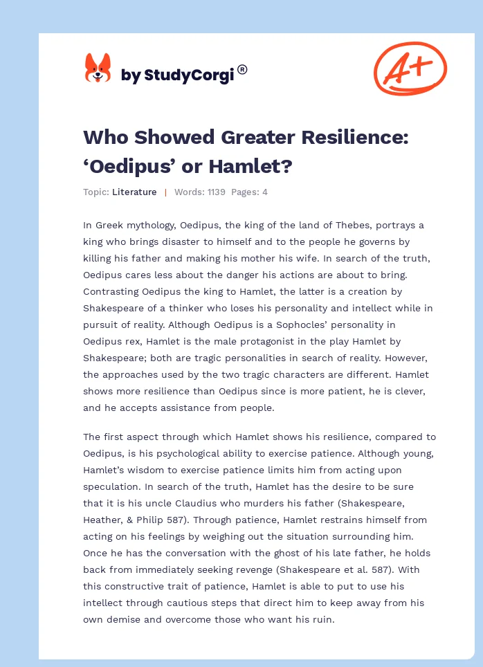 Who Showed Greater Resilience: ‘Oedipus’ or Hamlet?. Page 1