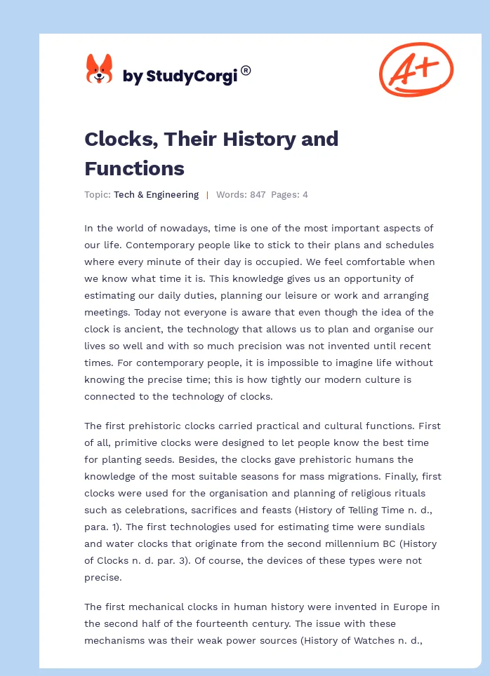 Clocks, Their History and Functions. Page 1