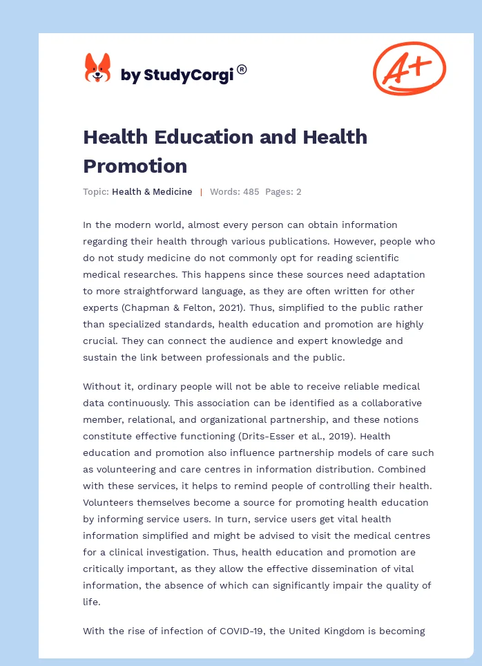 Health Education and Health Promotion. Page 1