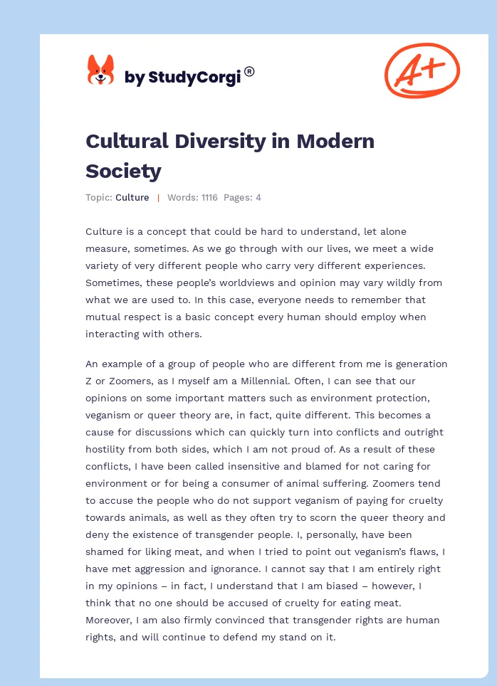 Cultural Diversity in Modern Society. Page 1