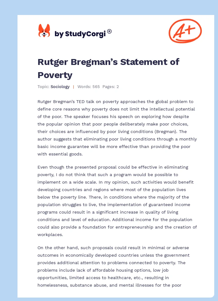 Rutger Bregman’s Statement of Poverty. Page 1