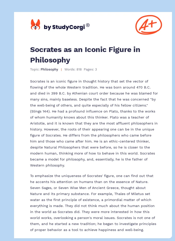 Socrates as an Iconic Figure in Philosophy. Page 1