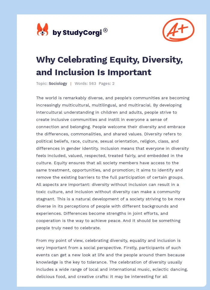 Why Celebrating Equity, Diversity, and Inclusion Is Important. Page 1