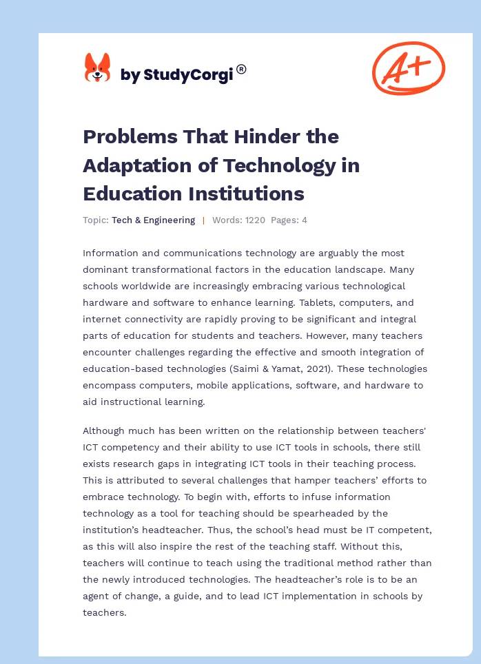 Problems That Hinder the Adaptation of Technology in Education Institutions. Page 1