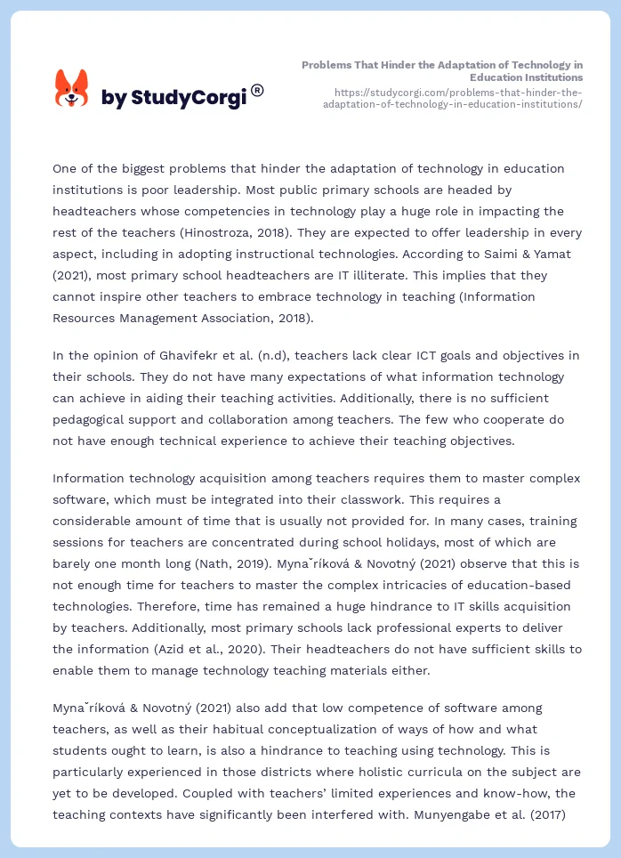 Problems That Hinder the Adaptation of Technology in Education Institutions. Page 2
