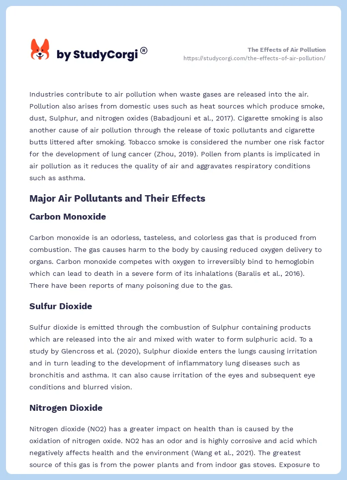 The Effects of Air Pollution. Page 2