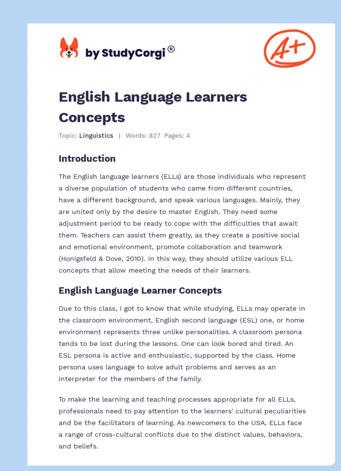 English Language Learners Concepts. Page 1