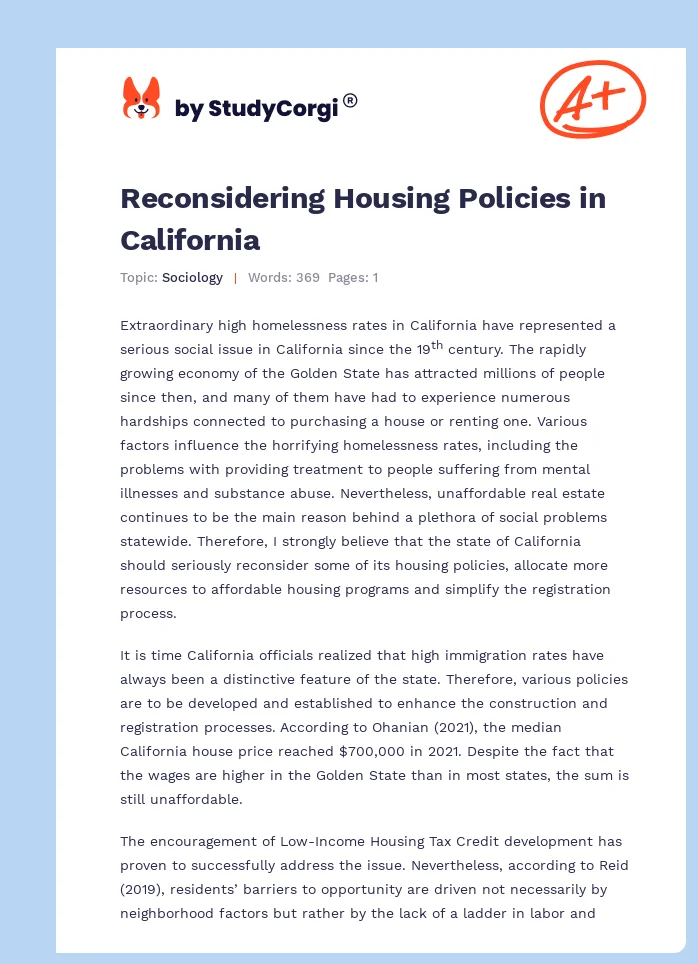 Homelessness and Housing in California. Page 1