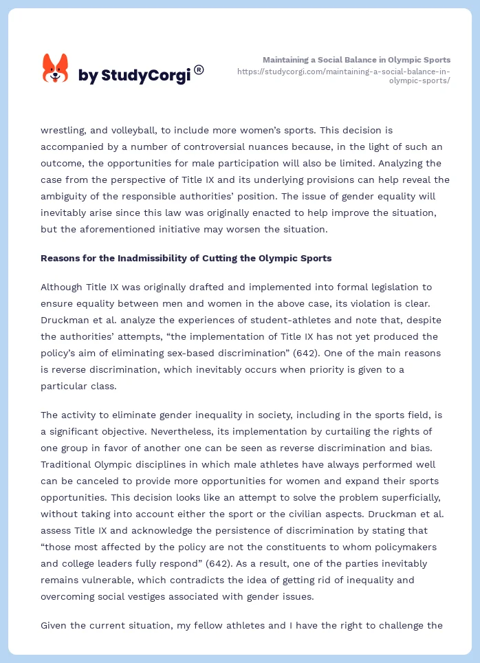 Maintaining a Social Balance in Olympic Sports. Page 2