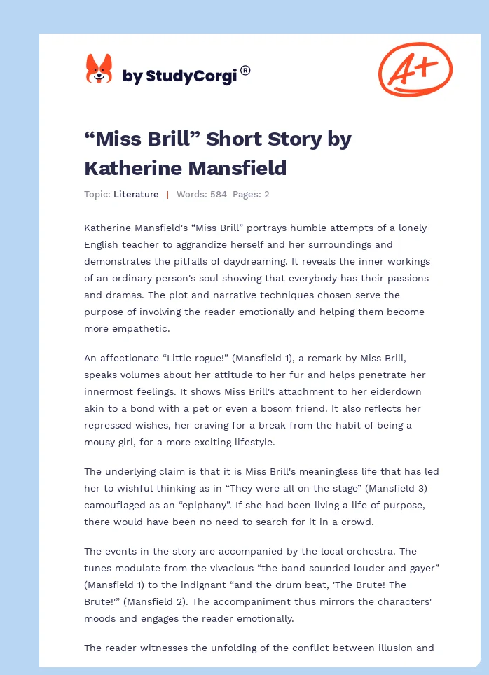 “Miss Brill” Short Story by Katherine Mansfield. Page 1
