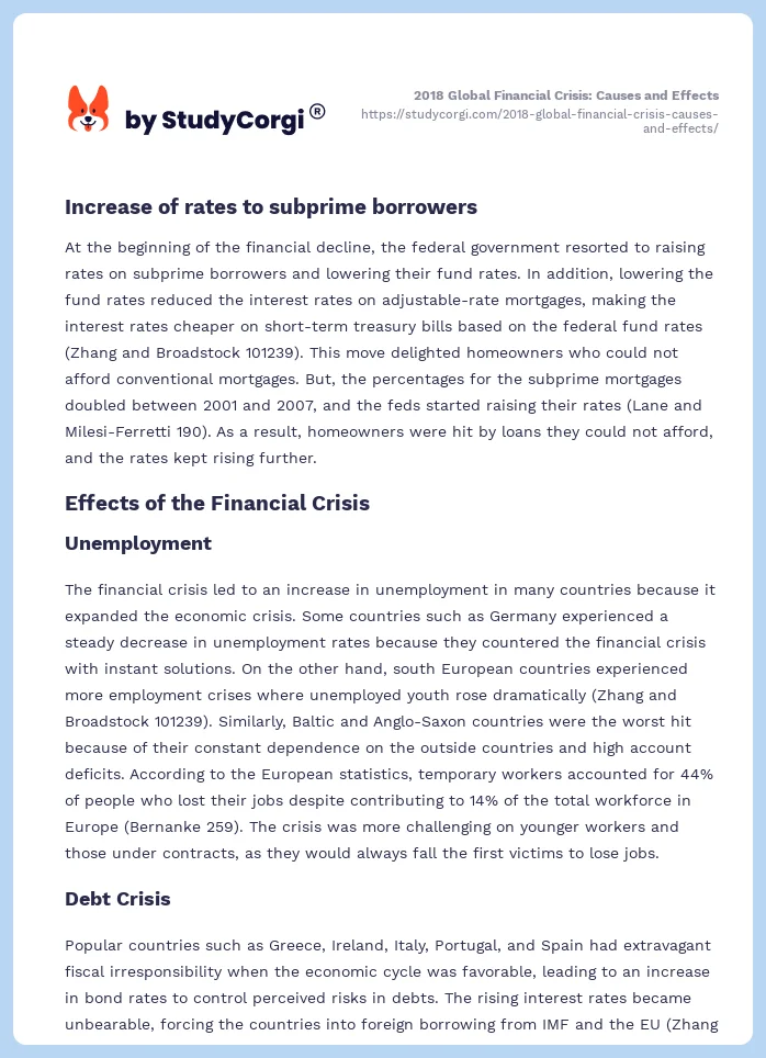 2018 Global Financial Crisis: Causes and Effects. Page 2