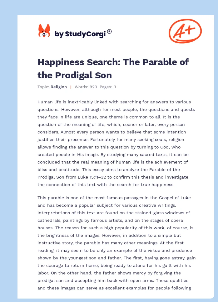 Happiness Search: The Parable of the Prodigal Son. Page 1