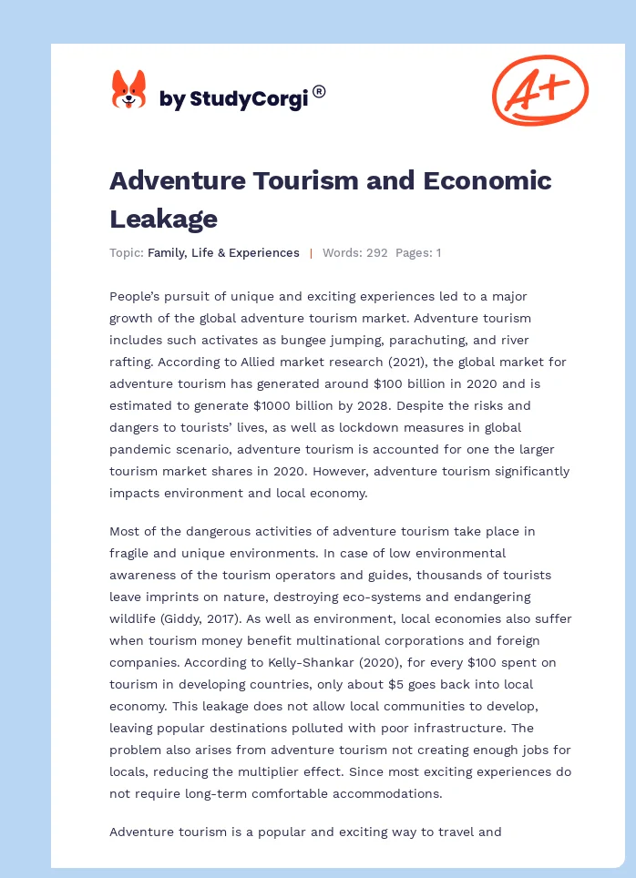 Adventure Tourism and Economic Leakage. Page 1