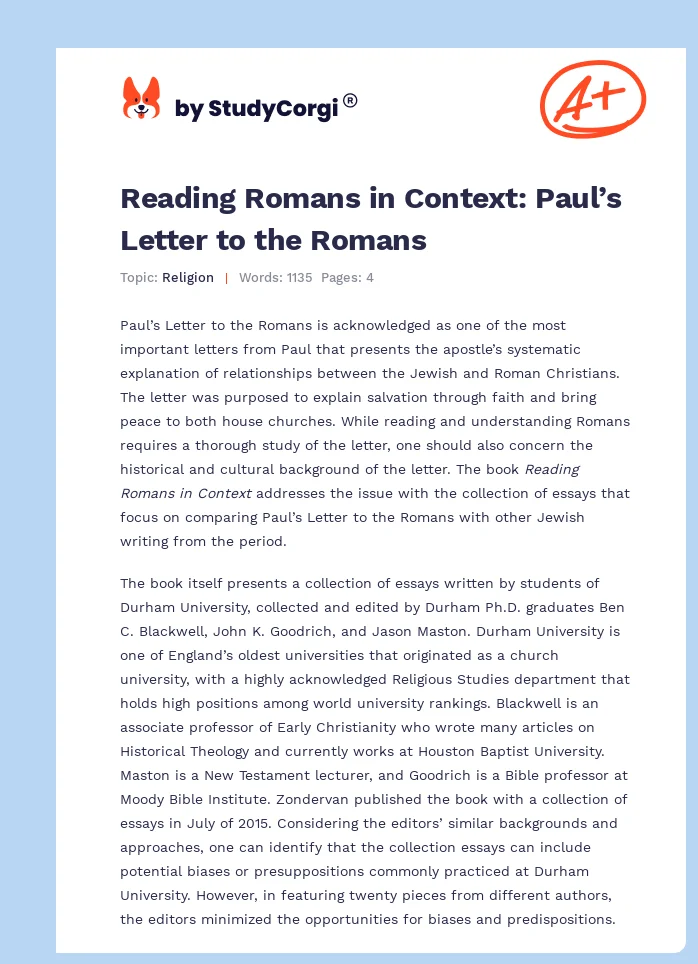 Reading Romans in Context: Paul’s Letter to the Romans. Page 1