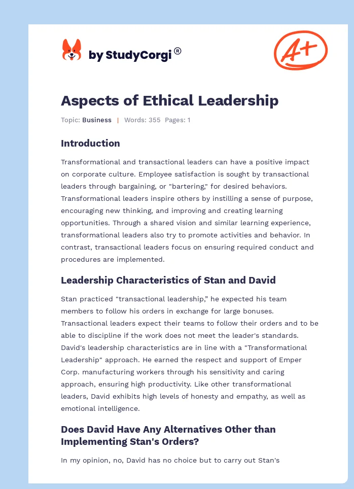 Aspects of Ethical Leadership. Page 1