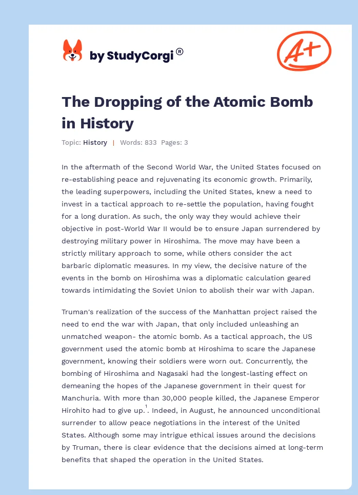 The Dropping of the Atomic Bomb in History. Page 1