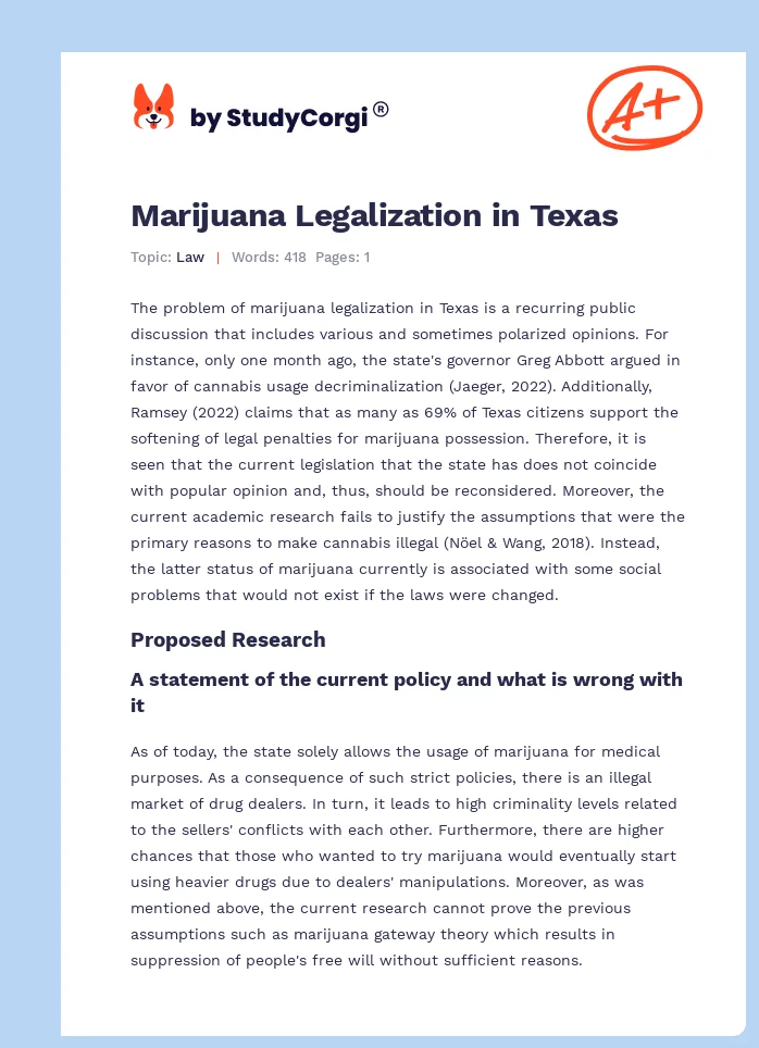 Marijuana Legalization in Texas. Page 1