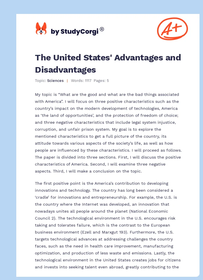 The United States' Advantages and Disadvantages. Page 1