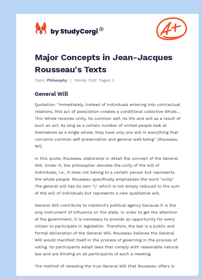 Major Concepts in Jean-Jacques Rousseau's Texts. Page 1