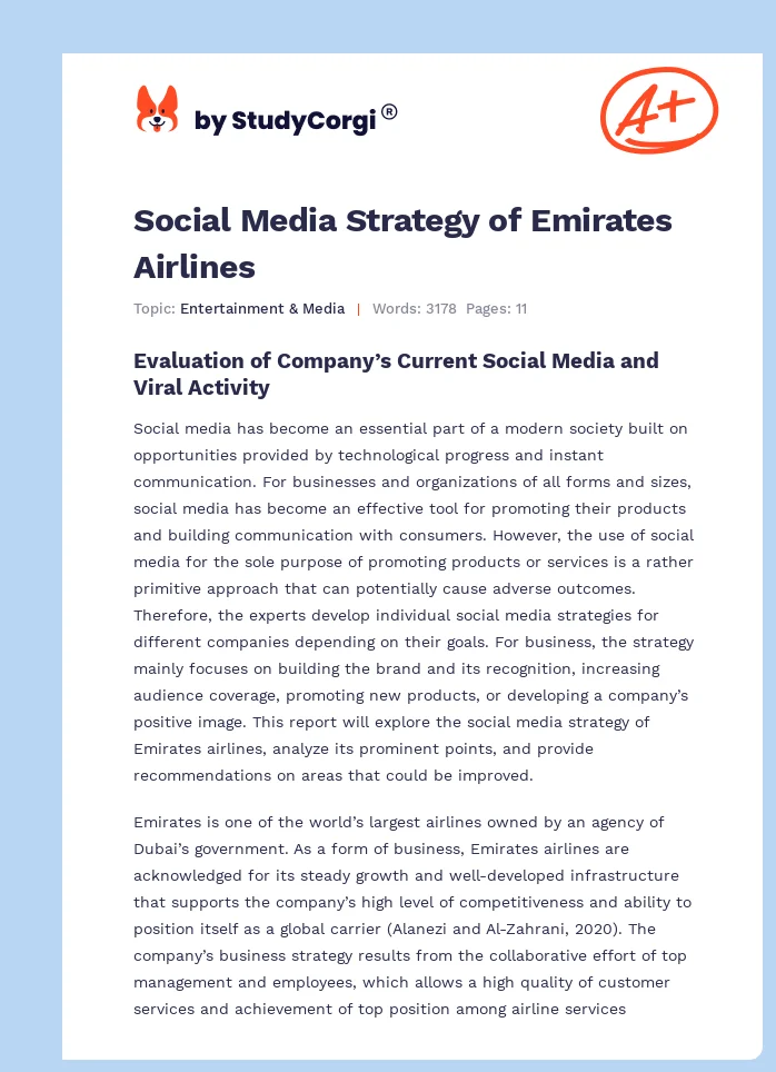 Social Media Strategy of Emirates Airlines. Page 1