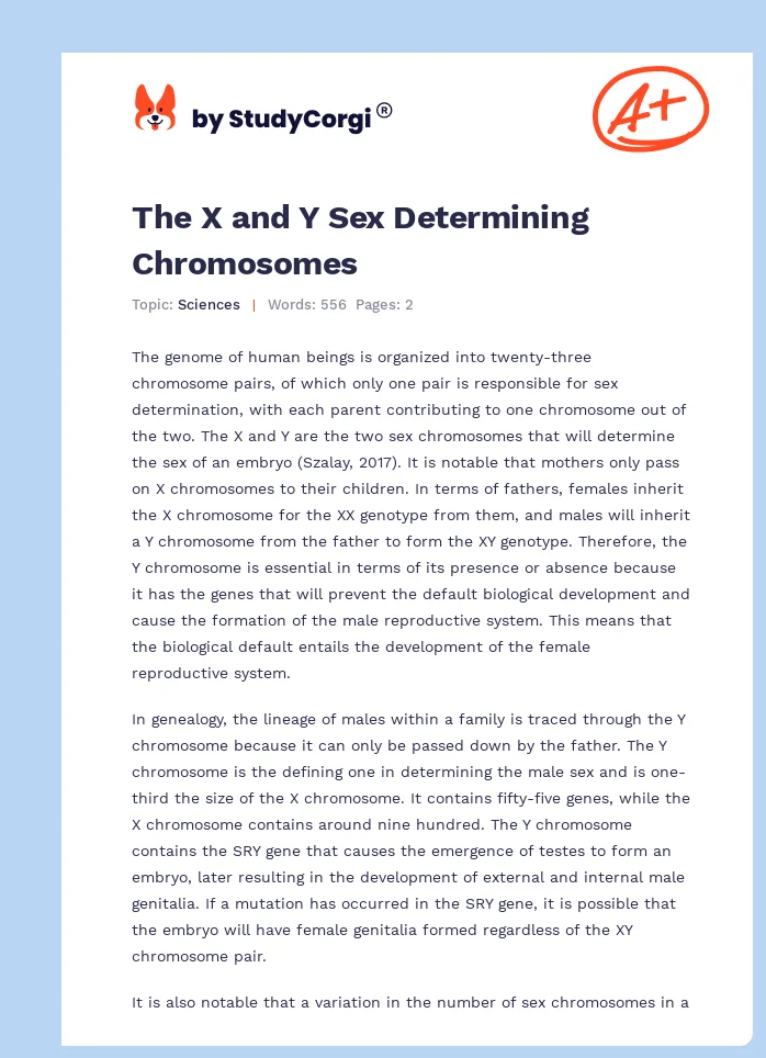 The X and Y Sex Determining Chromosomes. Page 1