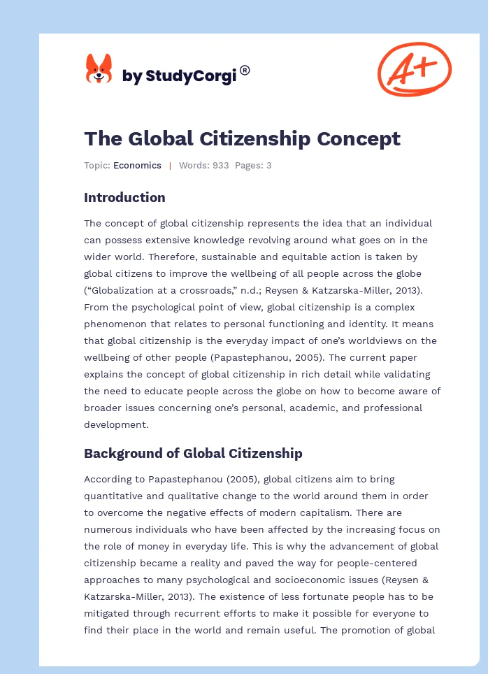 The Global Citizenship Concept. Page 1