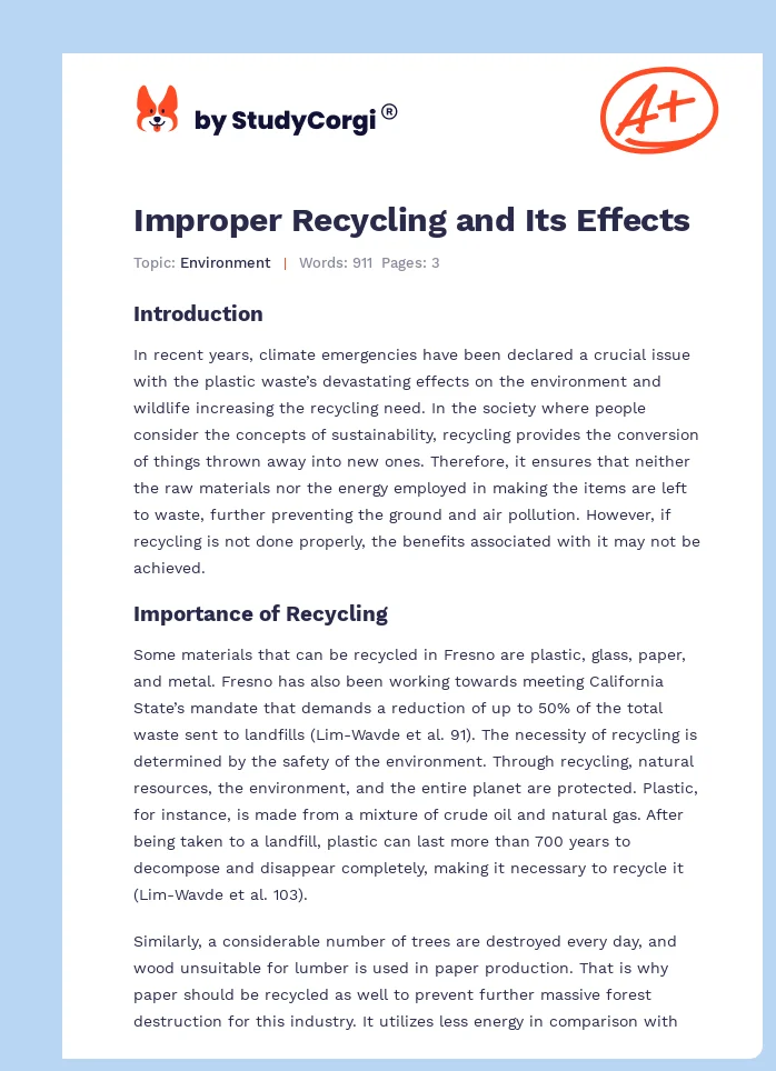 Improper Recycling and Its Effects. Page 1