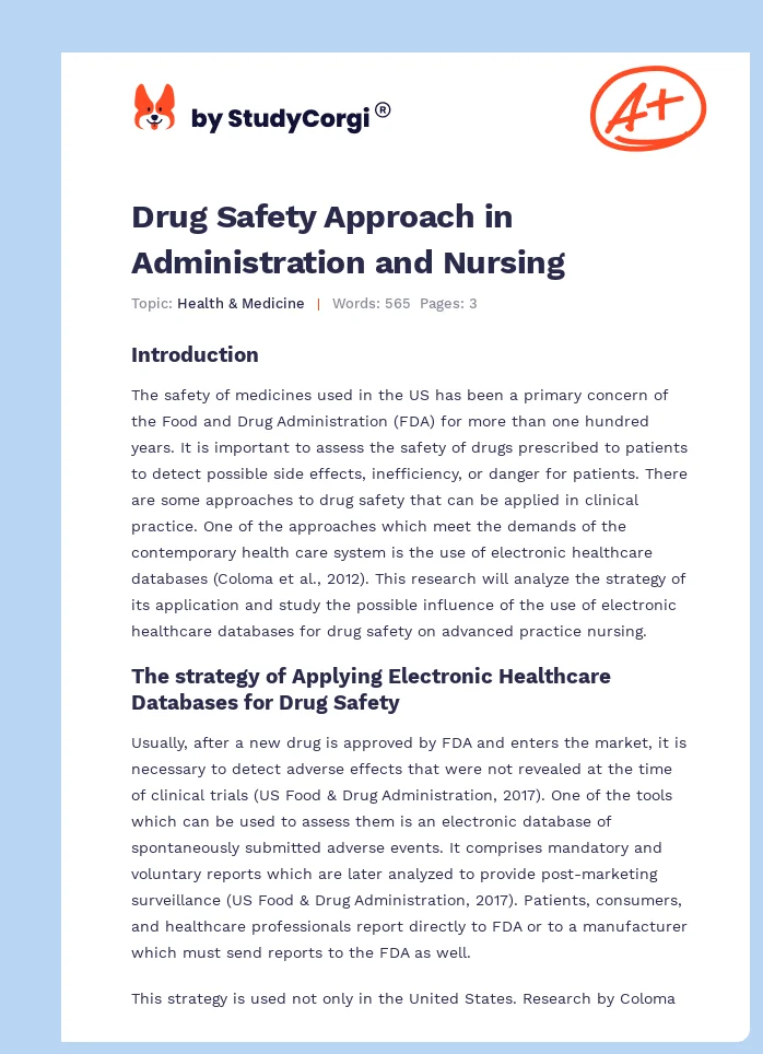 Drug Safety Approach in Administration and Nursing. Page 1