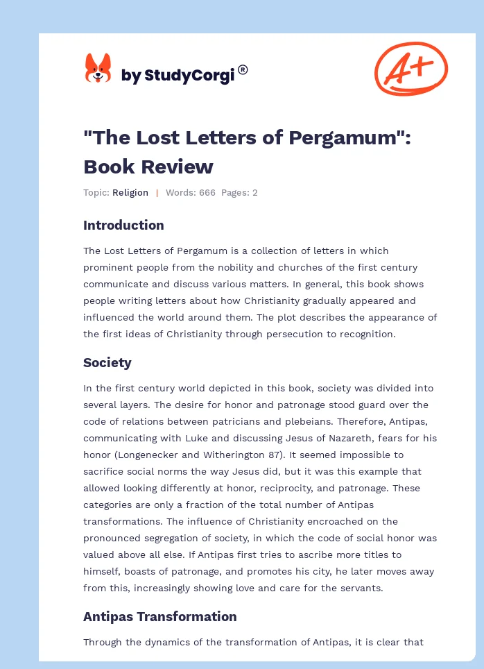 "The Lost Letters of Pergamum": Book Review. Page 1