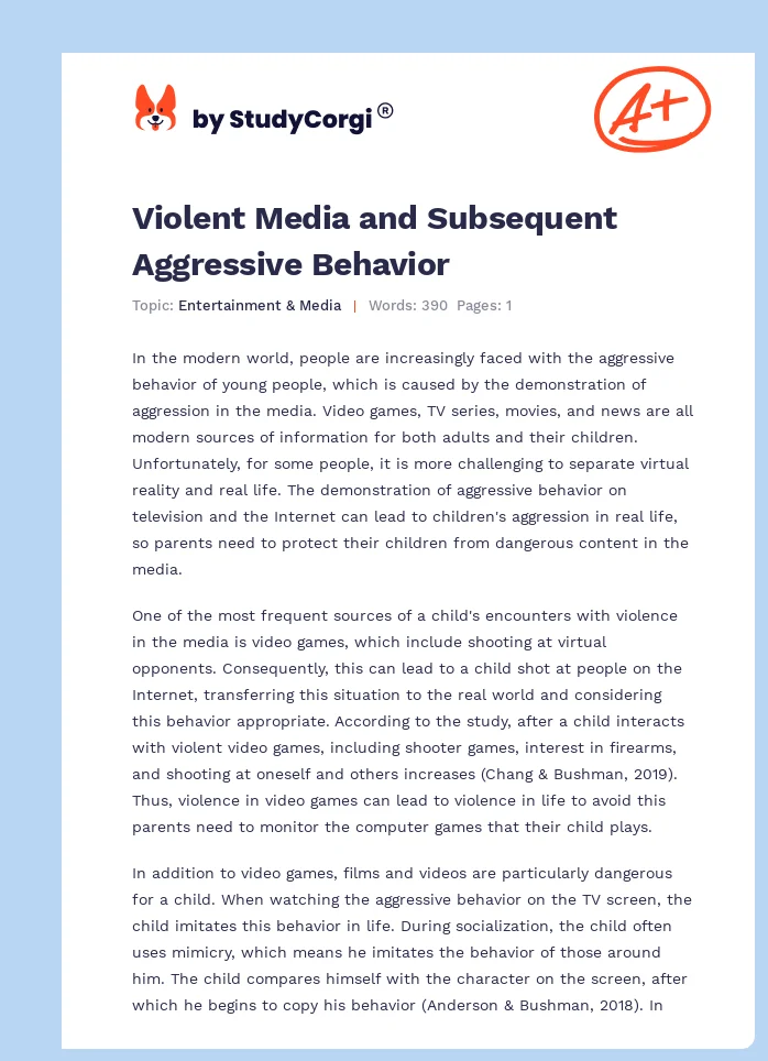 Violent Media and Subsequent Aggressive Behavior. Page 1