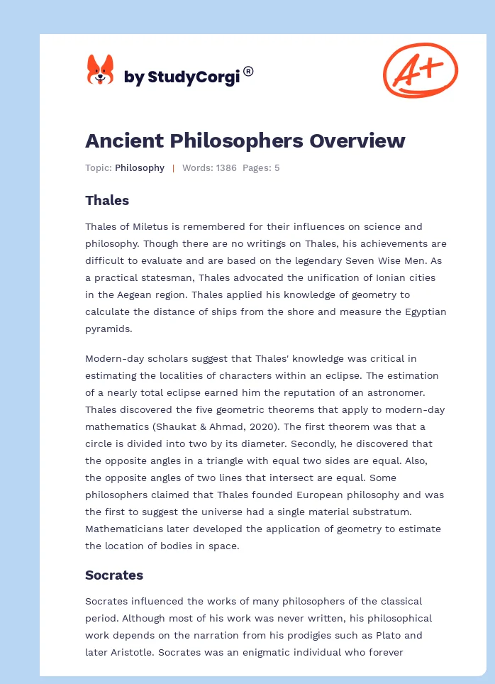 Ancient Philosophers Overview. Page 1