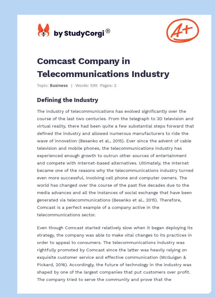 Comcast Company in Telecommunications Industry. Page 1