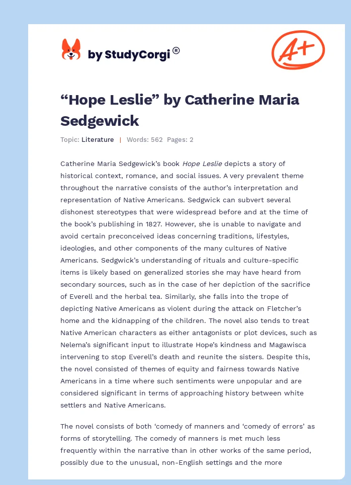 “Hope Leslie” by Catherine Maria Sedgewick. Page 1