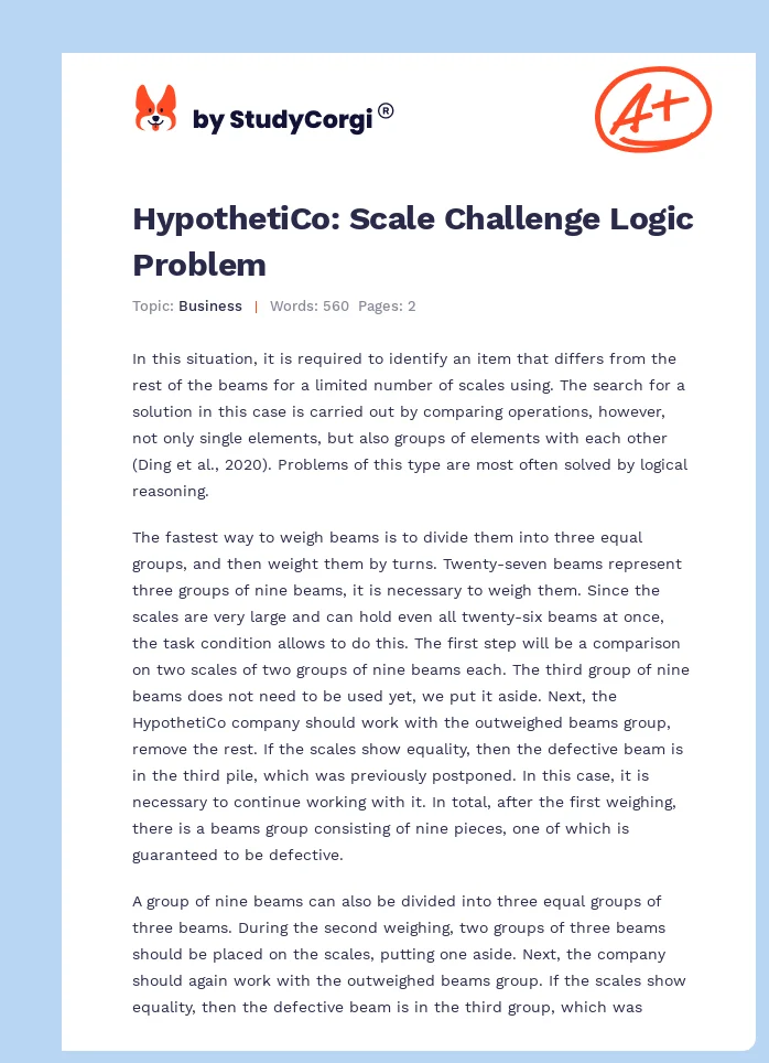 HypothetiCo: Scale Challenge Logic Problem. Page 1