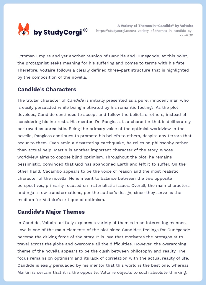 A Variety of Themes in “Candide” by Voltaire. Page 2