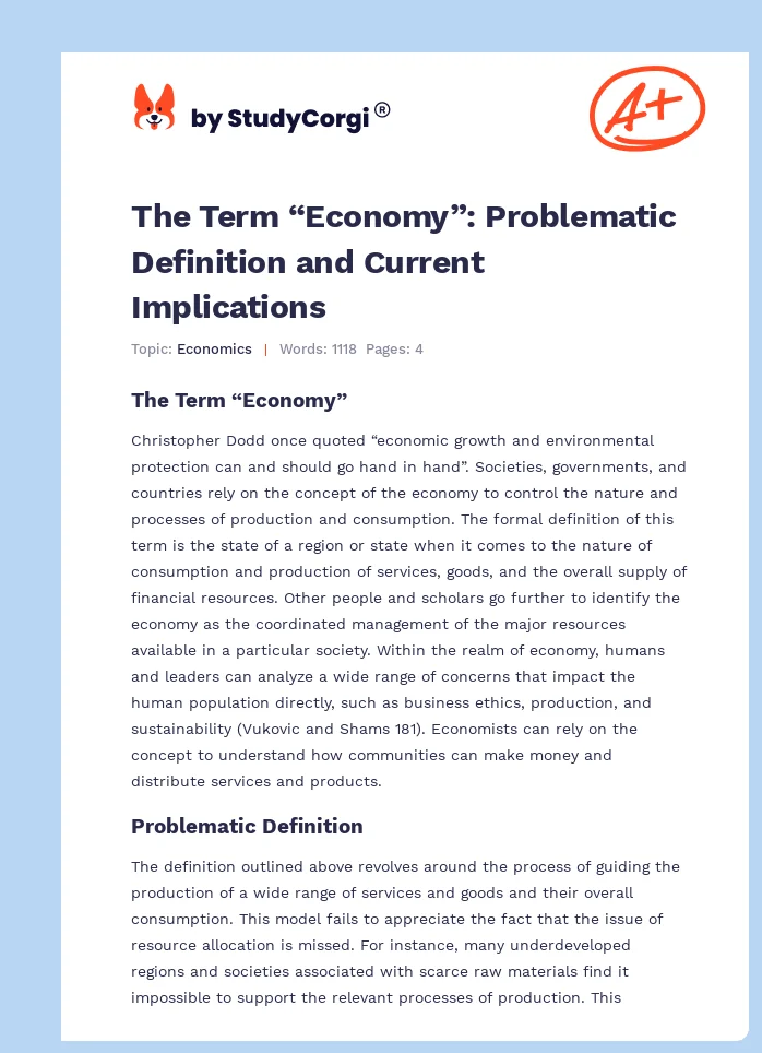 The Term “Economy”: Problematic Definition and Current Implications. Page 1