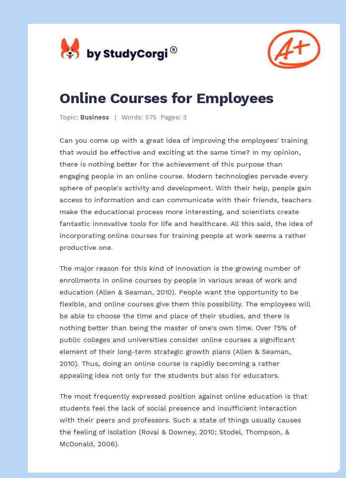 Online Courses for Employees. Page 1