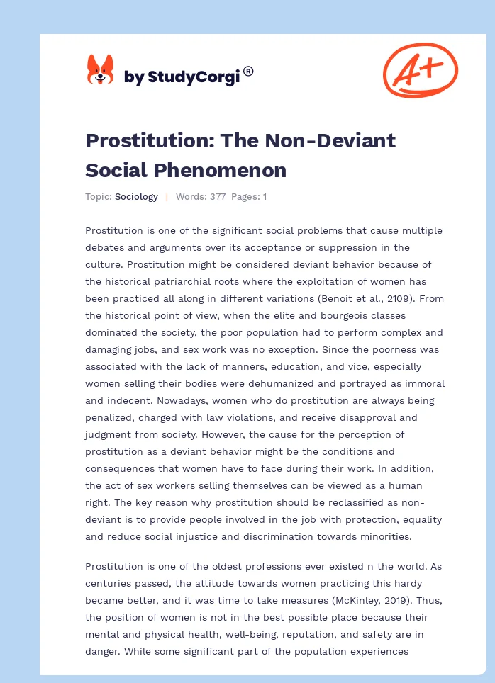 Prostitution: The Non-Deviant Social Phenomenon. Page 1