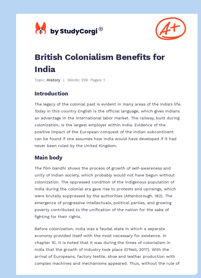 British Colonialism Benefits for India. Page 1
