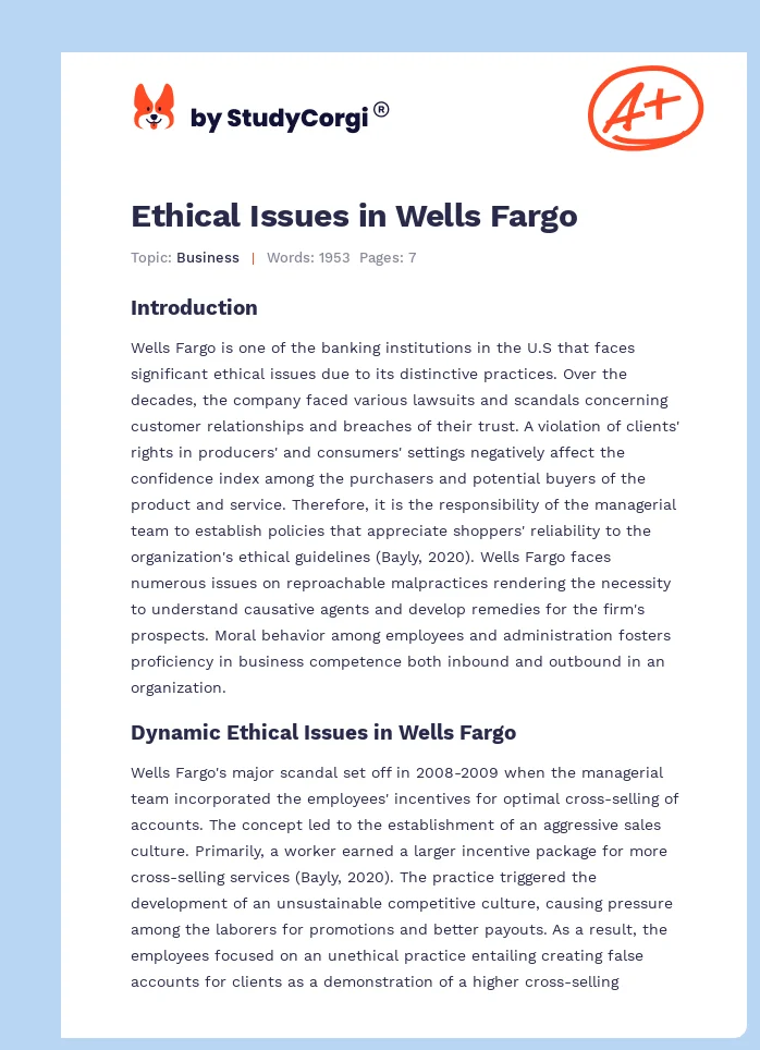 Ethical Issues in Wells Fargo. Page 1