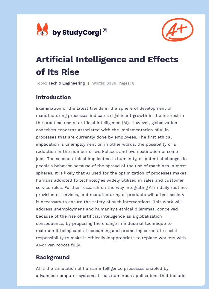 Artificial Intelligence and Effects of Its Rise. Page 1