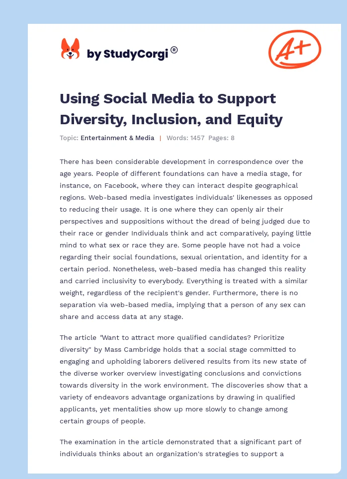Using Social Media to Support Diversity, Inclusion, and Equity. Page 1
