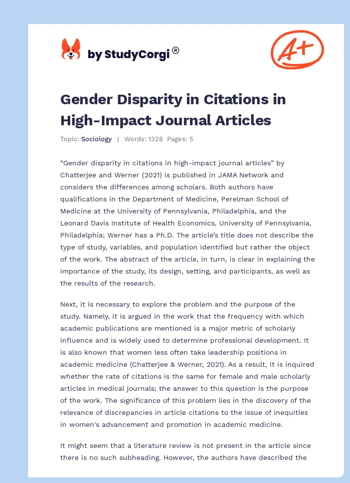 Gender Disparity in Citations in High-Impact Journal Articles. Page 1