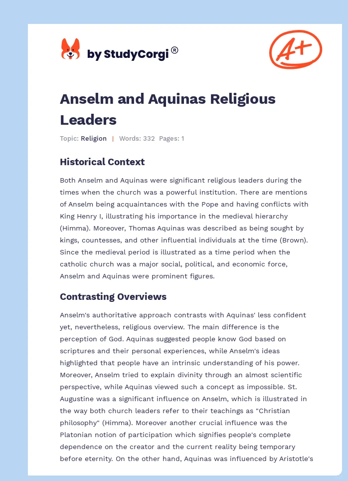 Anselm and Aquinas Religious Leaders. Page 1