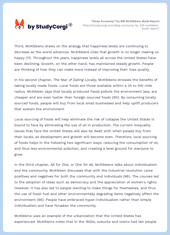 “Deep Economy” by Bill McKibben: Book Report. Page 2