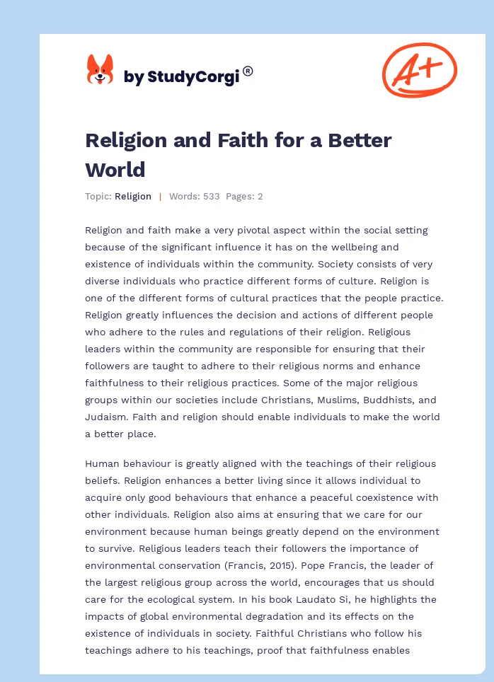 Religion and Faith for a Better World. Page 1
